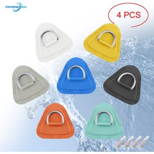 4PCS Stainless Steel D Ring Pad Patch Water Sports Buckle for PVC Inflatable Boat Raft Dinghy Canoe Kayak Surfboard SUP Tie Down