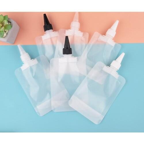 50pcs 50/100ml Clamshell Packaging Bag, Plastic Stand Up Spout Pouch, Leak Proof Refillable Packing Bag for Lotion Shampoo