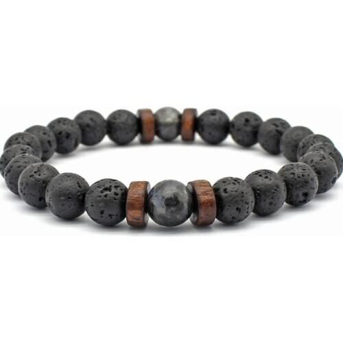8mm hth54 elastic thread adjusted Charm black volcanic lava Bracelet Stone bead essential oils diffuser women men gift