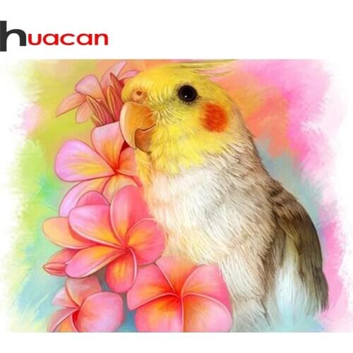 Huacan Diamond Painting Animal Parrot Cross Stitch Wall Art Full Drill 5D Diamond Mosaic Flowers Handmade Gift