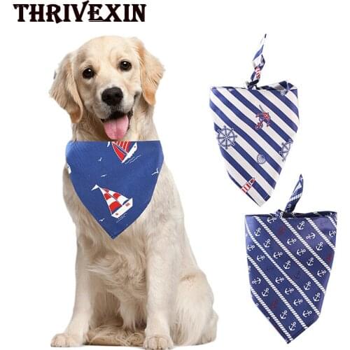 Dog Bandana Scarf Dogs Accessories Personality Anchor Print Sailboat Pattern Cotton Washable Stripes Bandanas for Puppy Bib Cat
