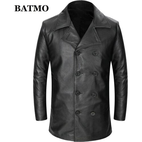 BATMO 2021 new arrival natural cow leather trench coat men,Genuine leather coat,plus-size S-4XL 740