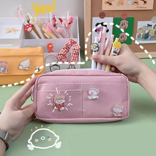 Kawaii Large Pencil Case Stationery Storage Bags Canvas Pencil Bag Cute Makeup Bag School Supplies for Girl Kids Gift