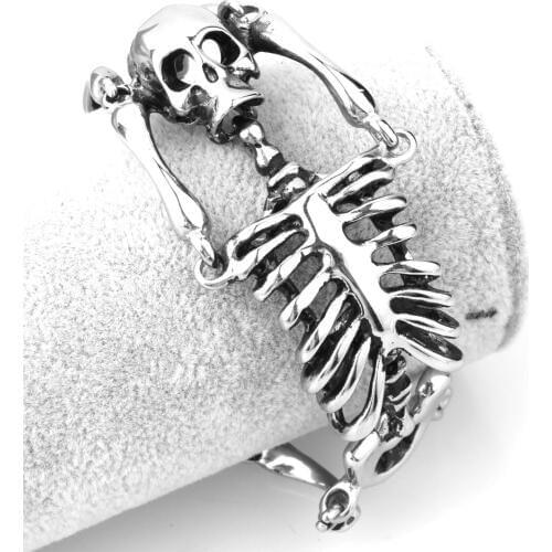 Punk Rock Skull Skeleton Bracelet Homme Men Polished Stainless Steel Heavy Biker Jewelry Link Chain Mens Bracelets