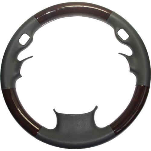 Gray Leather Wood Steering Wheel Cover Decor for BMW 3-Spokes E65 E66 E67 730i 730Li 735i 735Li 740i 750i 760i 760li 730d 740d