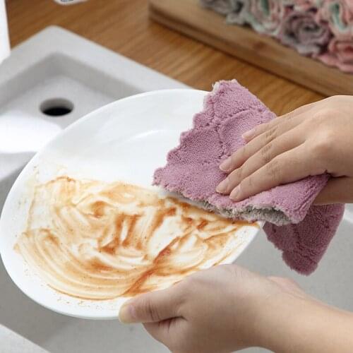 Cheaper Double-layer Absorbent Microfiber Kitchen Dish Cloth Non-stick Oil Household Cleaning Wiping Towel Kichen Tool 27*16cm