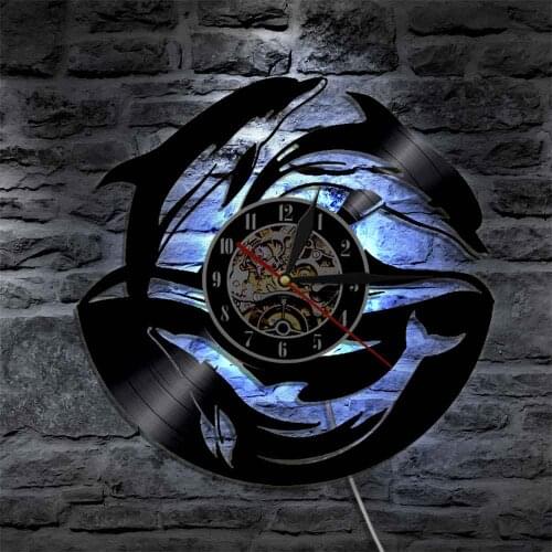 Dolphin Sea Ocean Life Animal Vinyl Record Clock Underwater Wildlife Marine Dolphin Clocks Kid Room Decor Childrens Day Gift