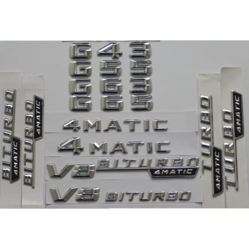 Chrome Shiny Silver Car Trunk Rear Number Letters Words Badge Emblem Sticker for Mercedes Benz G43 G55 G63 G65 AMG 4MATIC