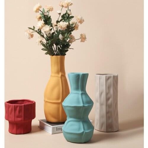 Ceramic Tree Shaped Geometric Decoration Flower Vase Nordic Morandi Texture Glazed Handmade Ornament Figurines Home Craft