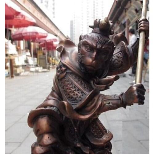 20cm Chinese Folk Bronze Stand Xiyouji Monkey King Sun Wu kong Sun Wukong Statue decoration bronze factory outlets