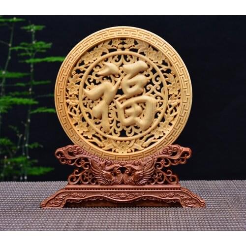 Wood carving Chinese characters, wood crafts gift Home desktop decoration office ornaments (A1044)