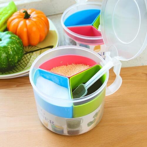 Round multi-Grids seasoning Pot Kitchen Sugar Salt Pepper Removable Plastic Spice Containers