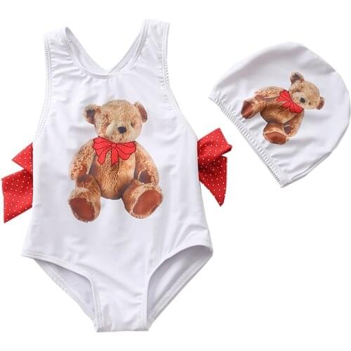 Toddler Girls Bear Swimsuit with Lovely Bows Ins Fashion Kids Cross Back Bathing Suit New Summer Ouffit Water Park