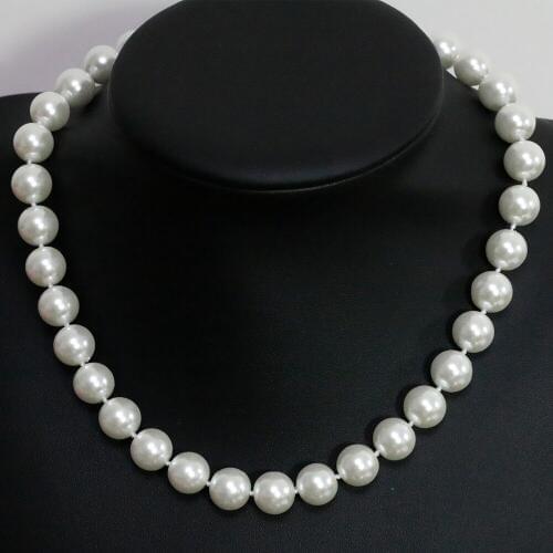 Fashion white round shell simulated-pearl beads 8,10,12,14mm high quality women chains necklace jewelry 18inch B1478