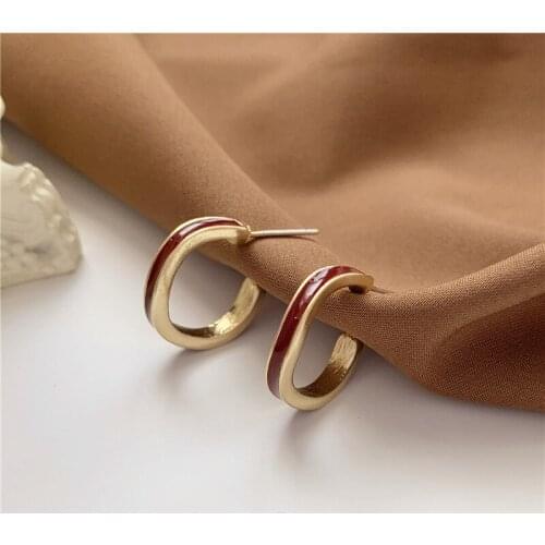 Fashion temperament contracted retro red C shape small fine earrings stud earrings geometric joker ear ring jewelry