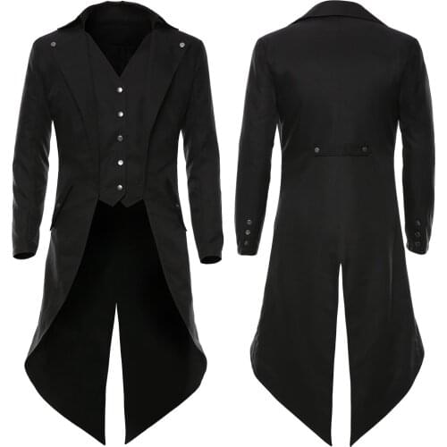 Cosplay Men‘s Steampunk Vintage Tailcoat Jacket Gothic Victorian Frock Coat Uniform Halloween Costume
