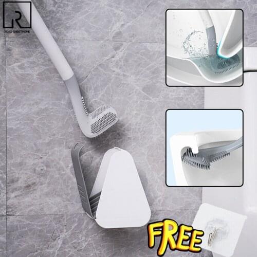 Soft Rubber Toilet Brushes with Plastic Stand, Wall Mounted Holder Nordic Long Handle Bathroom Cleaning Tools Set WC Accessories