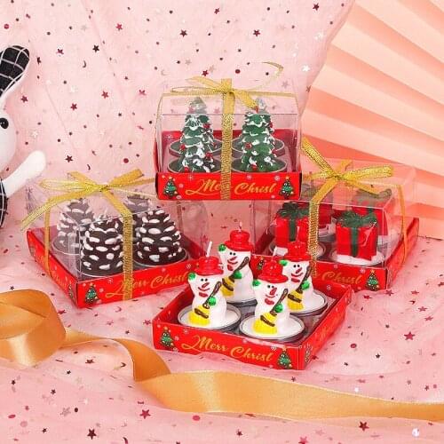 Christmas Candle Set 4 PCS Xmas Themed Festival Ornament Decorative 3D Cartoon Shaped Candle Home Decor Gift for Friends