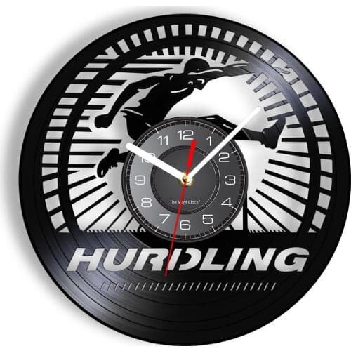 Hurdler Runner Wall Clock Track And Field Hurdling Vintage Vinyl Record Wall Clock Modern Design Decorative Clock Athletic Gift