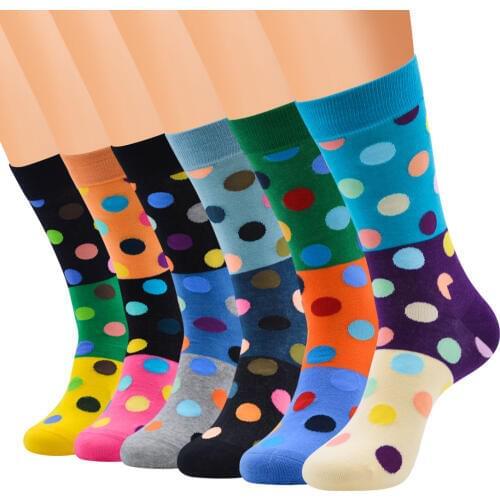2020 New Arrived Happy Socks Men Funny Lattice Dot Design Colorful Combed Cotton Socks Casual Leisure Socks For Gift