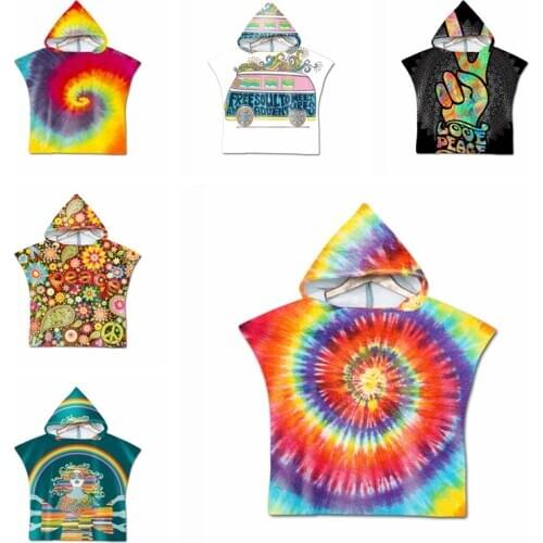 New Colorful Printed Hooded Bath Towel Microfiber Boys Girls Beach Towels Super Absorbent Cartoon Child Sunscreen Beach Shawel