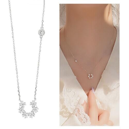 Princess New Clavicle Necklace Bright Crystal Stone Pendant Female Choker Necklace 925 Sterling Silver Women Birthday Gift