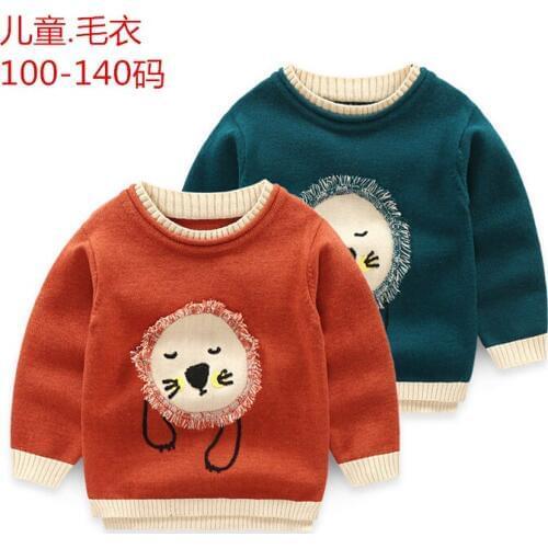 New Arrival Boys Cartoon Patches Cotton Sweater Spring Fall Childrens Round Neck Sweaters Kids Stretch Knitwear Pullovers B112