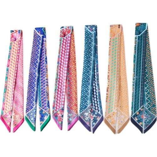 New geometric pattern scarves women luxury beach shawl small silk scarf bag ribbon ladies turban headband C17