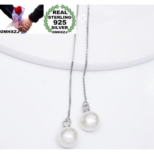 OMHXZJ Wholesale European Fashion Woman Girl Party GiftTassel Pearl Ear Lines AAA Zircon 925 Sterling Silver Drop Earrings EA288