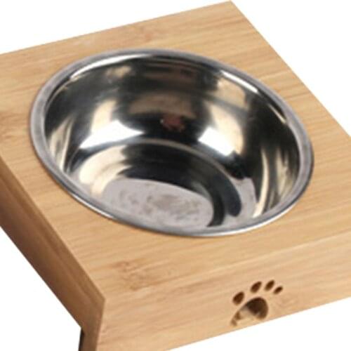 Pet Food Water Feeding Bowl for Dogs Cats Natural Bamboo Stent Pet Single / Double Bowl Tableware Balance Environmental