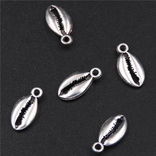 15pcs Silver Color Sea Shell Charm Alloy Pendant For Earrings Necklace DIY Jewelry Handmade 15*6mm A342