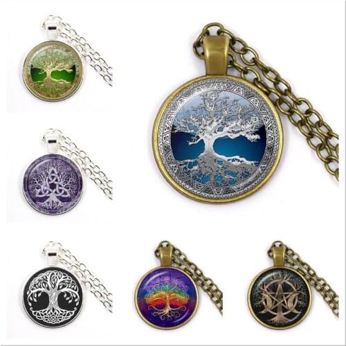 Tree of Life Simple Style Necklaces Glass Dome Jewelry Women Girls Handmade DIY Paintings Life Tree Art Necklace Gifts