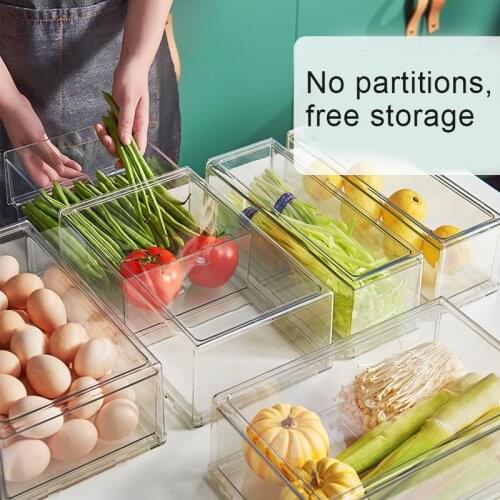 Clear Kitchen Refrigerator Organizer Bins with Lids Drawer Basket Container for Freezer Cabinet Food Vegetable Storage Box Rack