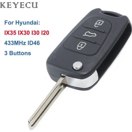Keyecu Flip Remote Key Fob for Hyundai IX35 I20 I30 2008 2009 2010 2011 2012, 3 Button 433MHz ID46 Chip Car Key
