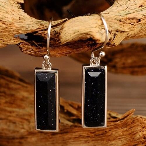 925 Silver Fashion Atmospheric Amethyst Sand Rectangular Geometric Earrings Free Shipping
