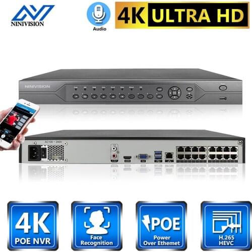 NINIVISION 4K NVR 16CH Ultra HD Face record&playback Network Video Recorder CCTV NVR H265/H.264 For IP Camera System