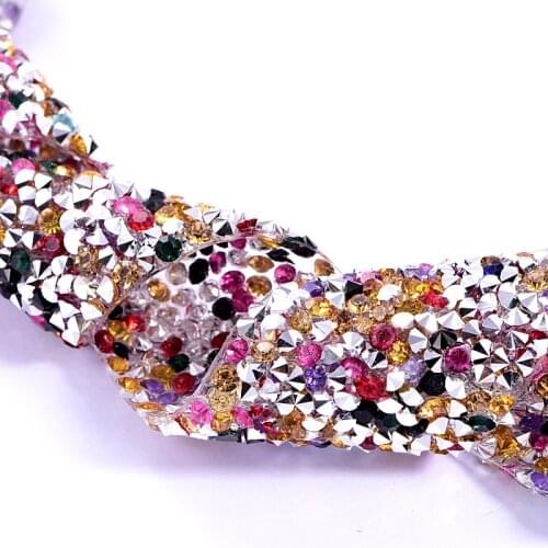 Prajna 1 Yard Rhinestone Applique Strass Crystal Rhinestone Hot Fix Chain Ribbon Glitter Rhinestone For Dress Decor DIY 3cm Wide