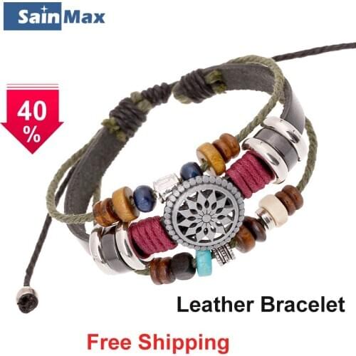 Unisex Traditional Three Piece Set Leather Multilayer Bracelet Triple Wrap Bracelet for any outfit
