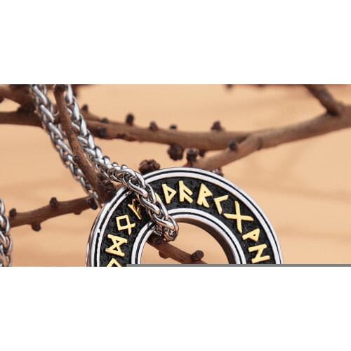 Vintage Stainless Steel Viking Odin Rune Pendant Necklace Men Punk Biker Viking Necklace Jewelry Amulet Gift Wholesale