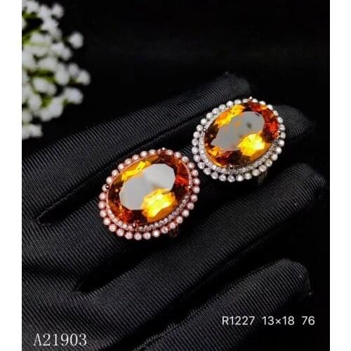 KJJEAXCMY boutique jewelry 925 sterling silver inlaid natural citrine gemstone female ring support test