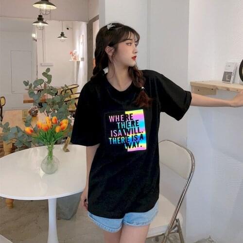 Web Sensation Womens T Shirt Ins Super Hot T Shirt Summer Cotton Korean Loose 3D Personality Three-dimensional Colorful Printing