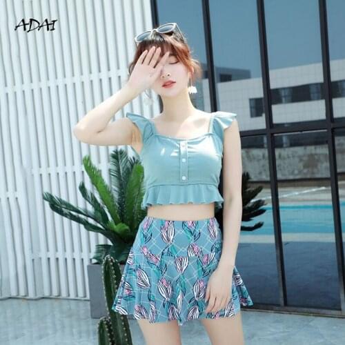 Womens Swimwear 2021 New 2 Piece Swimsuit with Skirt Ruffles Sexy High Waist Bikini Set Summer Bathing Suit Beachwear Monokini