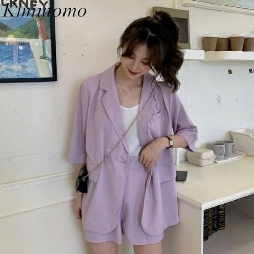 Kimutomo Blazer Set Gentle Wind Long Sleeve Solid Color Blazer + High Waist Pocket Shorts Set Woman Two Pieces Casual Elegant