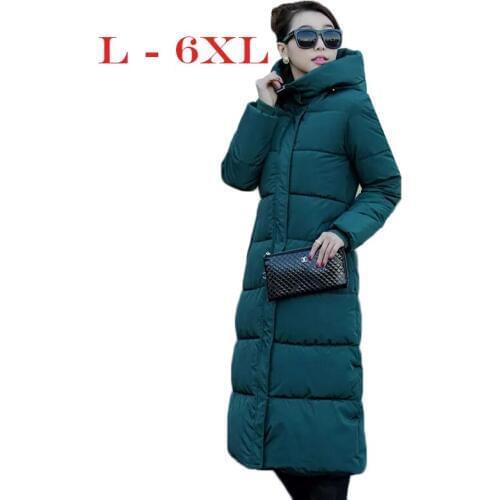 L-6XL Women Hooded Cotton Padded Thick Loose Long Winter Coat Women Elegant Warm Large Size Parka Fashion Winter Jacket womens