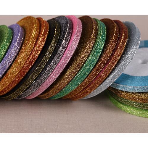 1/4" (6mm) 25yards Metallic Glitter ribbon satin ribbon for belt gift packing wedding decoration /DIY crafts