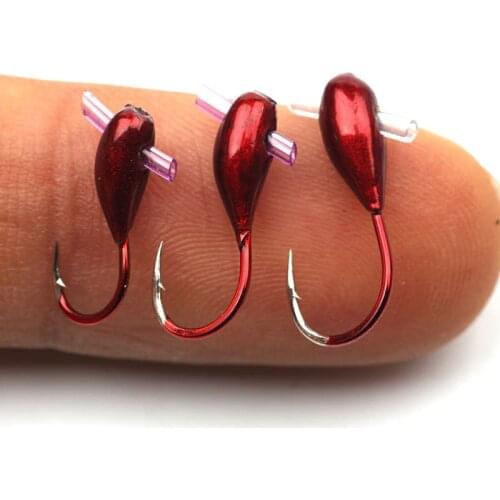 10PCS winter ice lake Fishing Hooks Overturned jig head lead Hook red worm Maggot fishhook Lure Bait Carp Fishing Tackle
