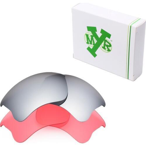 2 Pairs Mryok Replacement Lenses for Oakley Flak Jacket XLJ Sunglasses Silver Titanium & HD Pink