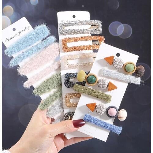 2pcs Strip Rectangular Fur & Acrylic Hair Clips Barrettes Shiny Rhinestone Hairpins BB Clip Woman Hair Styling Accessories