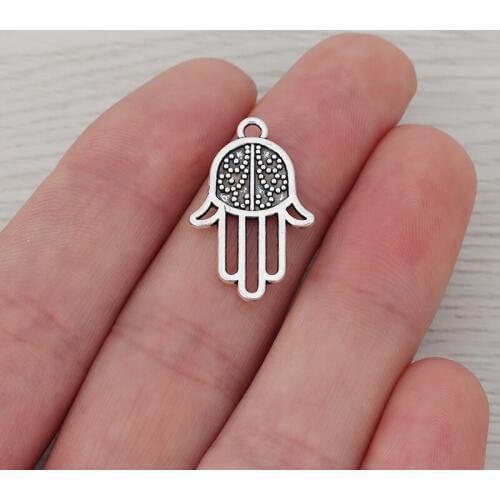 20 x Tibetan Silver Hamsa Hand Talisman Protection Charms Pendants Beads for DIY Handmade Jewelry Making Findings 25x16mm