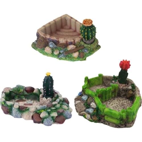 2021 New Reptile Bowl Corner Water Dish Reptile Round Food Bowl Resin Cactus Decor